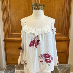 Joie White Floral Silk Off the Shoulder Blouse Size Large
